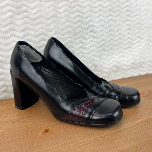 Louis Norman Pumps Leather Block Heel Square Toe Vintage 90s Sz 37 US 6.5 Italy - Picture 2 of 14
